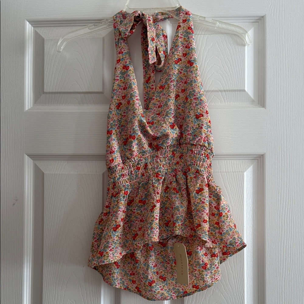 Floral Halter Tie-Back Top in Multi Colors